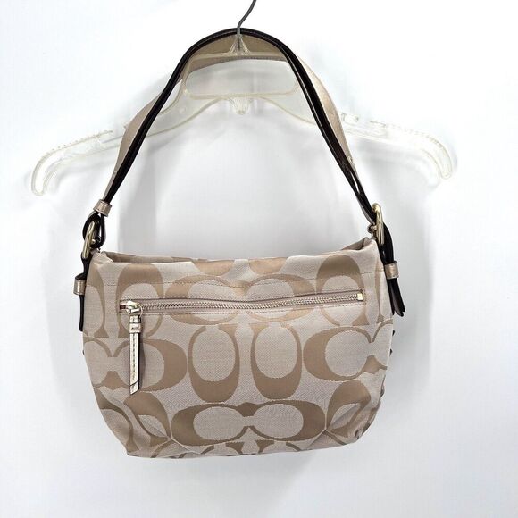 COACH Tan / Gold Signature C Hobo Bag Handbag Purse & Matching Wristlet - Picture 4 of 15